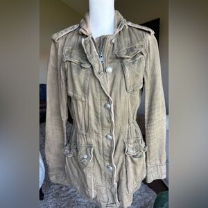 Free People XS Olive Green Military Style Boho Cotton Jacket
